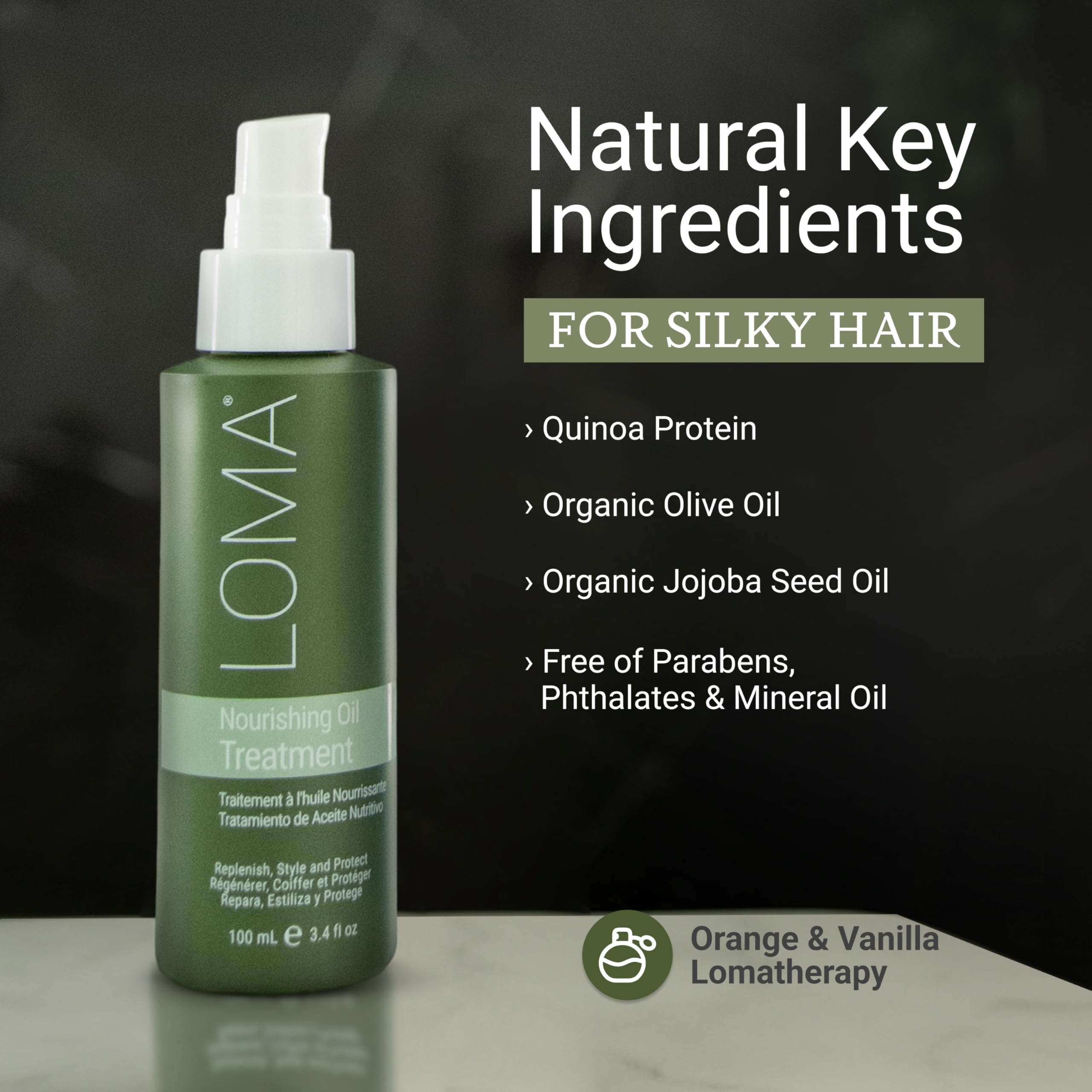 Loma Nourishing Oil Treatment applied to damp hair for added shine