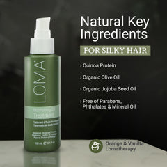 Loma Nourishing Oil Treatment applied to damp hair for added shine