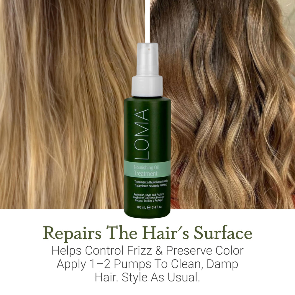 Loma Nourishing Oil Treatment on frizz-prone hair for smoothness