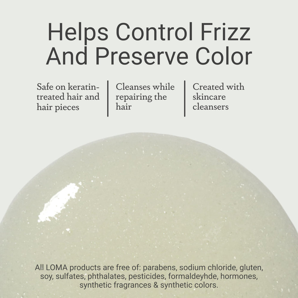 LOMA Nourishing Shampoo with natural ingredients safeguards moisture balance.