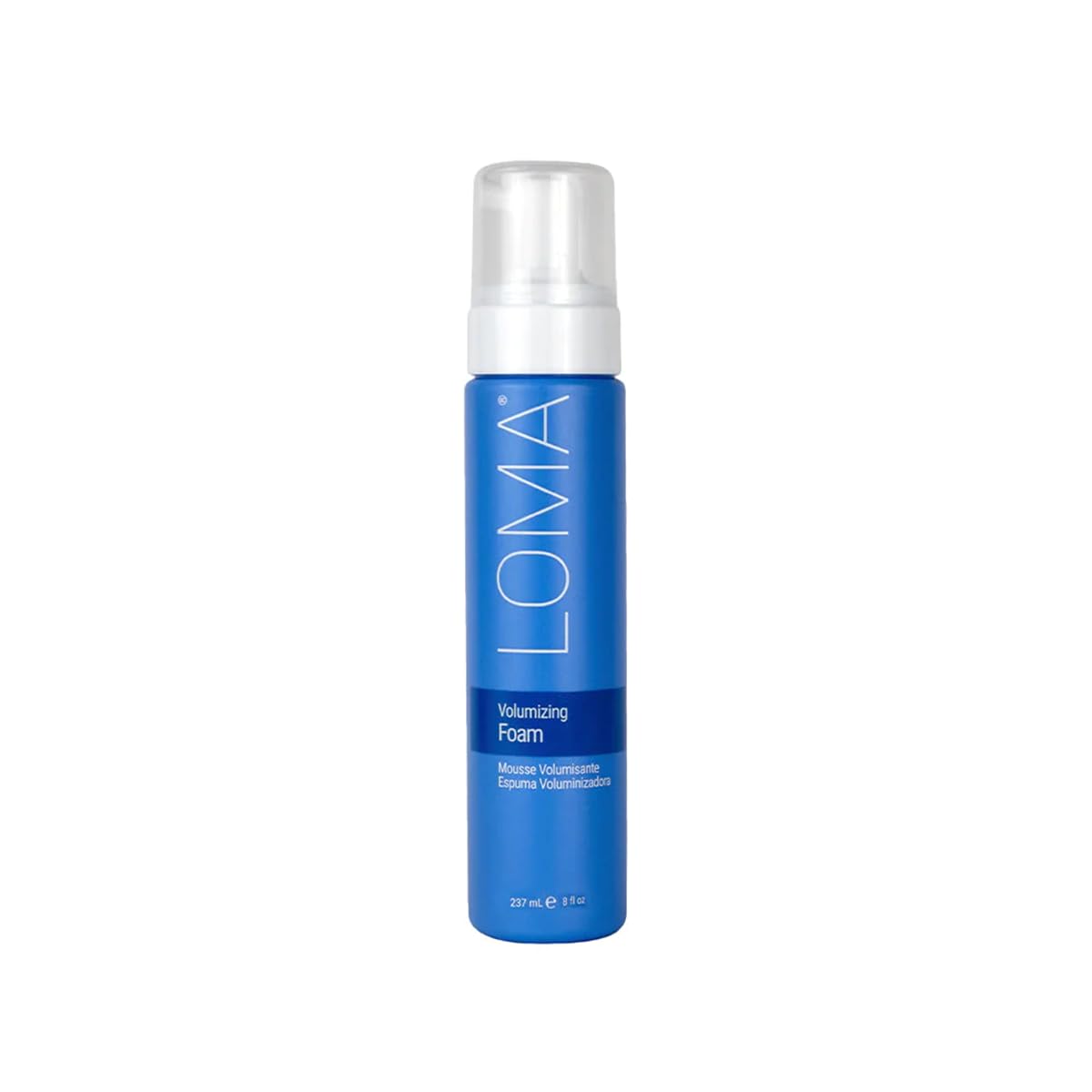 LOMA Volumizing Foam bottle demonstrates lightweight volume for fine hair.