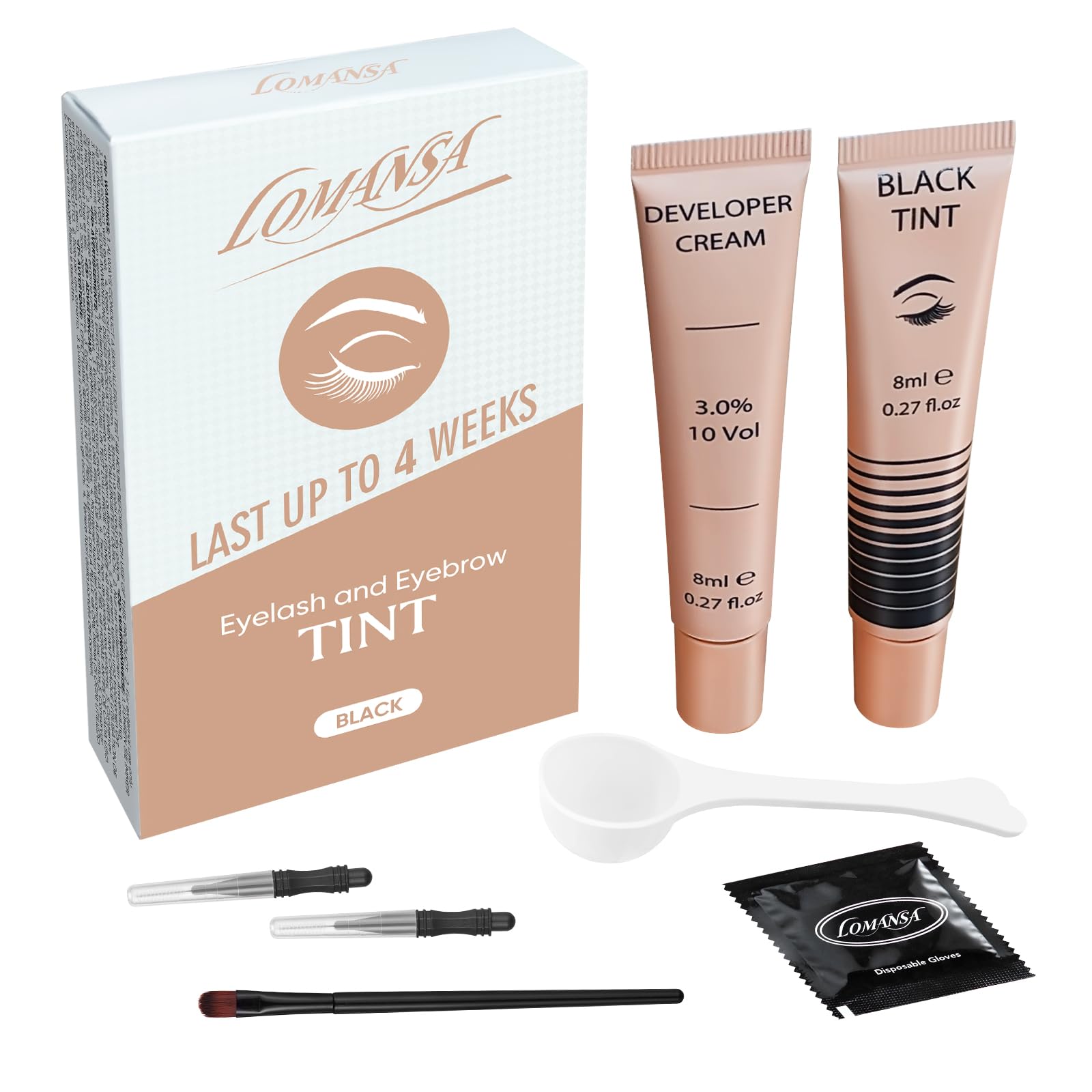 Lomansa kit de tinte para pestañas y cejas, empaque elegante para uso en casa