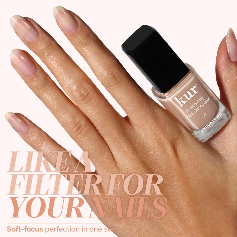 LONDONTOWN Bubble Illuminating Nail Concealer mostrando cobertura suave para uñas descoloridas.