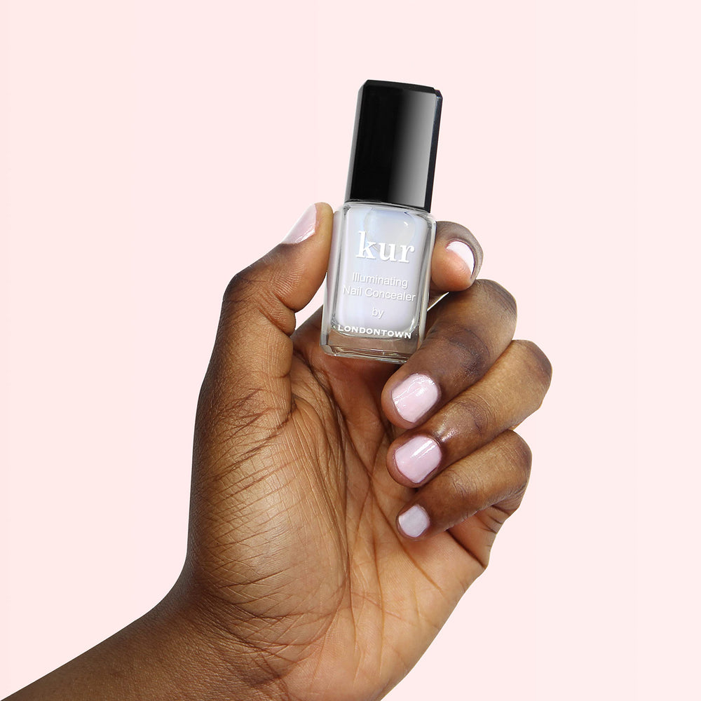 LONDONTOWN Kur Milky Nail Conceal & Gel Genius Duo on vanity ready for manicure