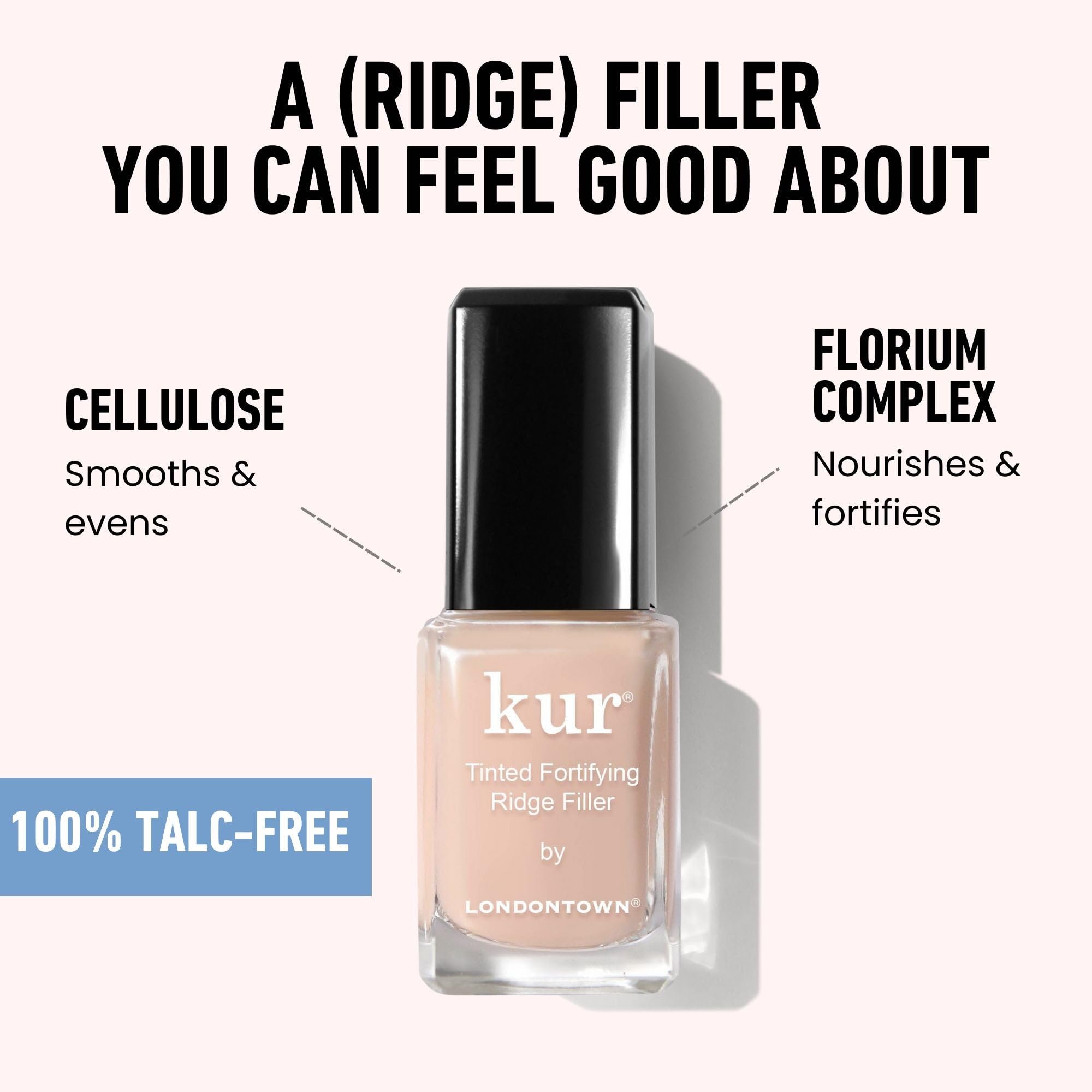 LONDONTOWN Kur Nail Ridge Filler envase 0.4 oz, presentación conveniente y portable