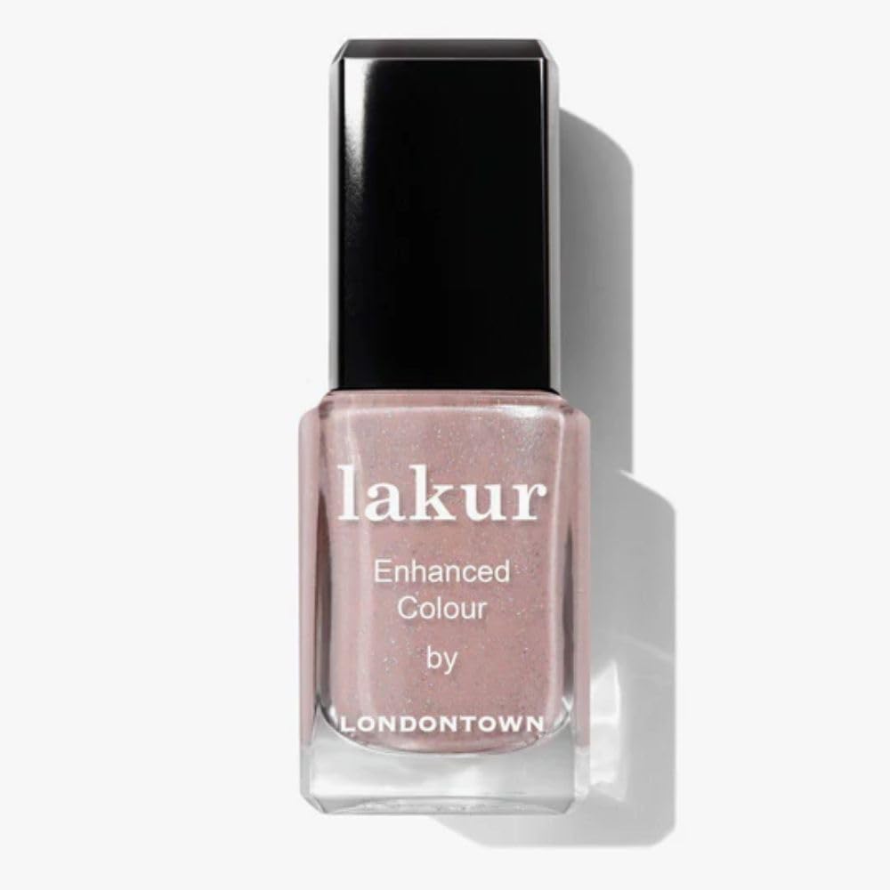 Esmalte LONDONTOWN lakur rosa holográfico neutro para uñas brillantes.