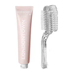 LONDONTOWN Mani Bright Nail Scrub bottle close-up for brighter nails.