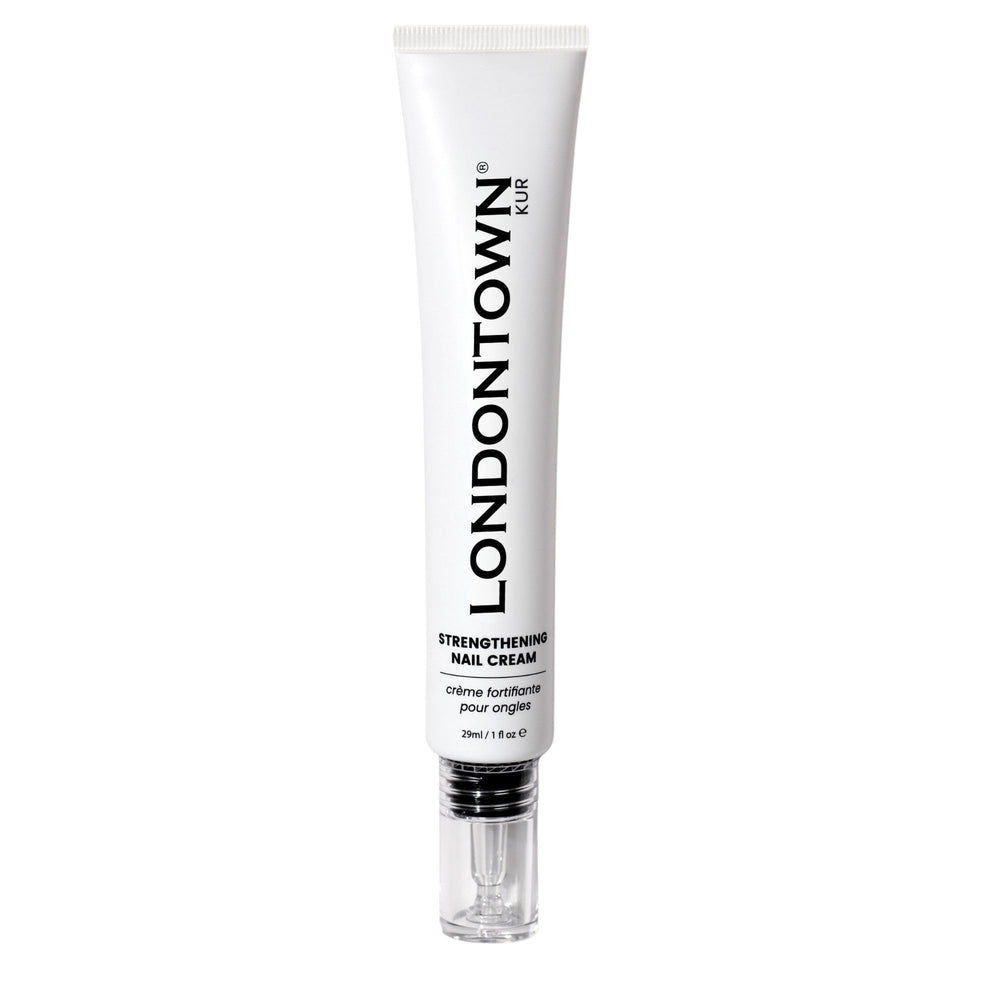 LONDONTOWN Nail and Cuticle Cream jar closeup showing rich fast-absorbing formula.