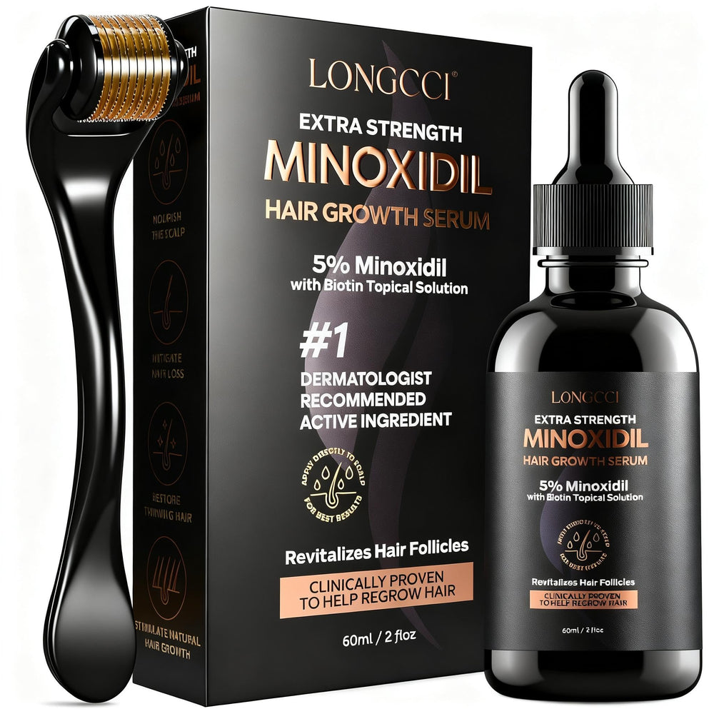 This LONGCCI minoxidil bottle with a 5% formula supports women's hair growth.