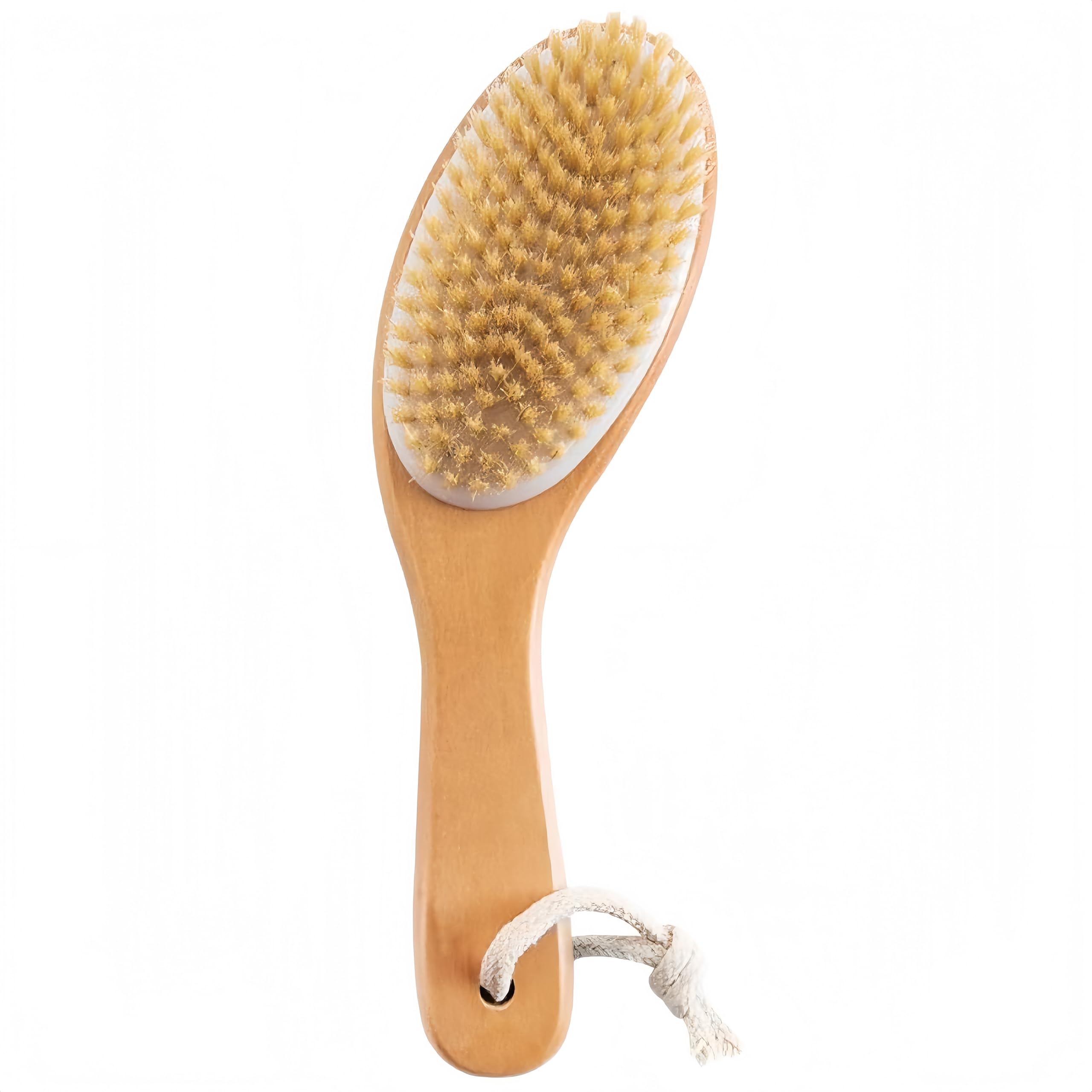LONGCO dry brush with contoured handle for easy, controlled exfoliation and grip.
