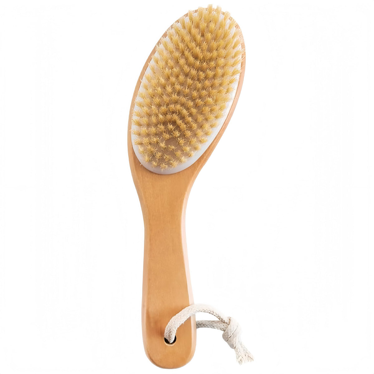LONGCO dry brush with contoured handle for easy, controlled exfoliation and grip.