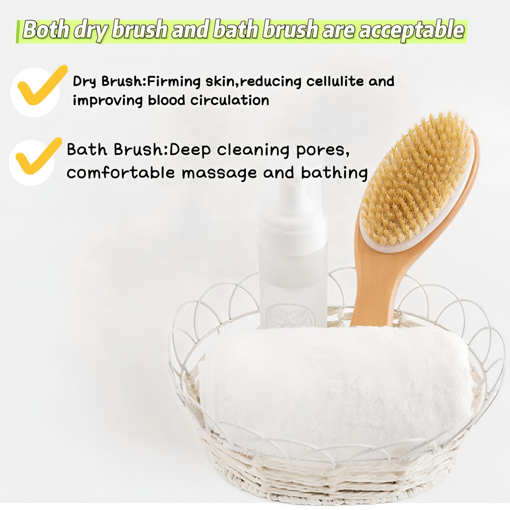 LONGCO dry brush reaches legs, arms, back with long strokes for full-body comfort.