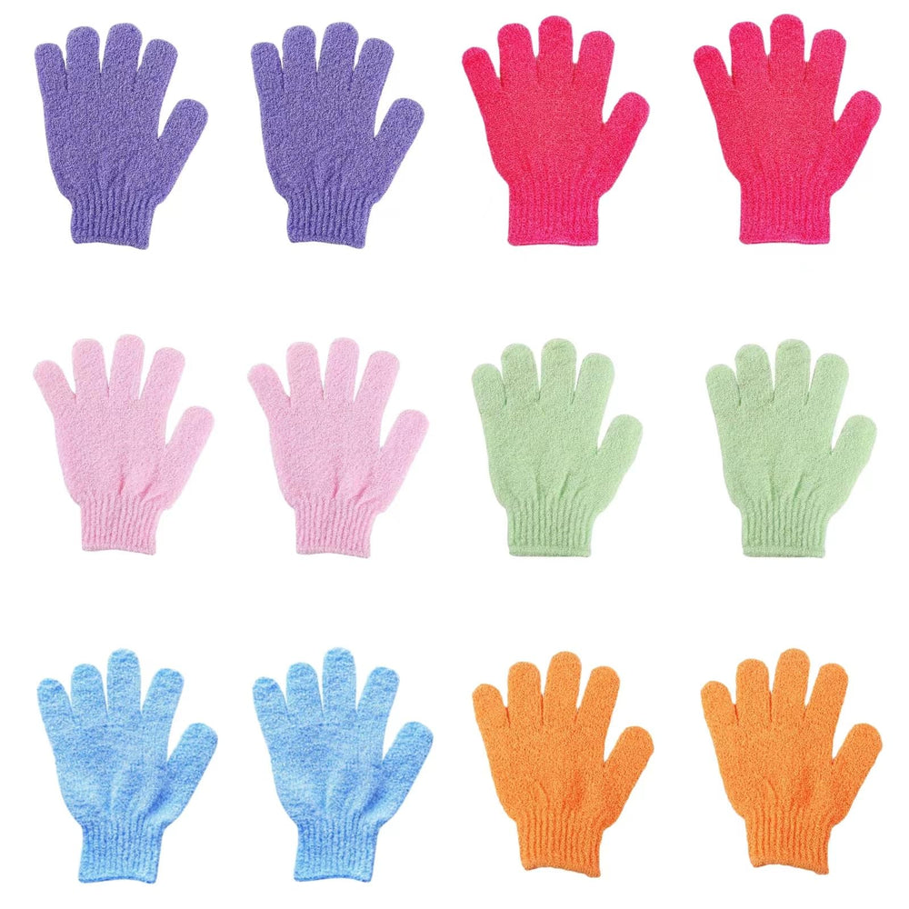 Guantes exfoliantes LONGCO en estuche de 12 piezas para limpieza profunda.