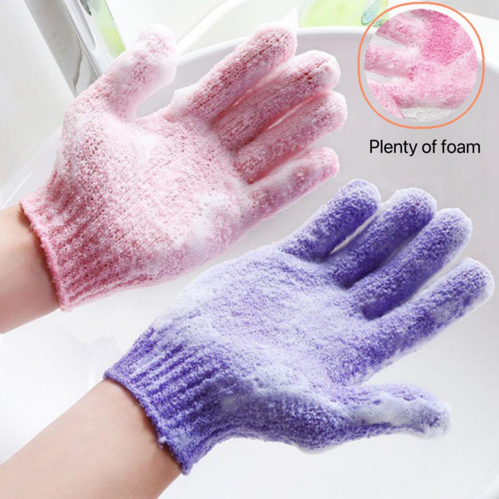 Guantes LONGCO exfoliantes generan espuma densa con gel o jabón.