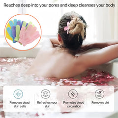 Guantes LONGCO exfoliantes aptos para piel de todo tipo durante la ducha.