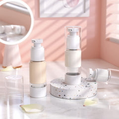 Longway travel-size dispenser with a transparent lid for portability.