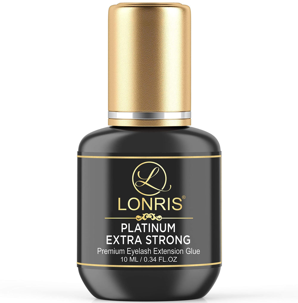 LONRIS platinum extra-strong eyelash glue with 8-9 weeks retention for lash extensions.