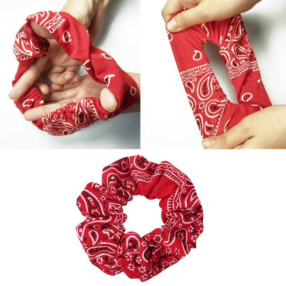 LOOKSEVEN scrunchies con estampado pañuelo azul marino, perfecto para eventos formales o casuales.