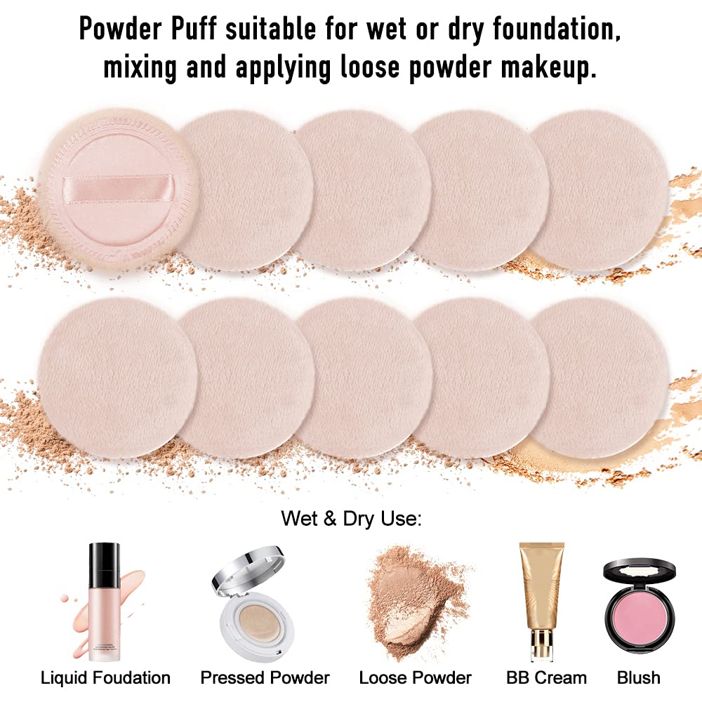 LOOKSEVEN puff in hand with ribbon handle for precise makeup control.