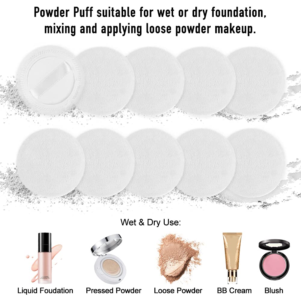 LOOKSEVEN powder puff white with ribbon grip enables controlled powder application.