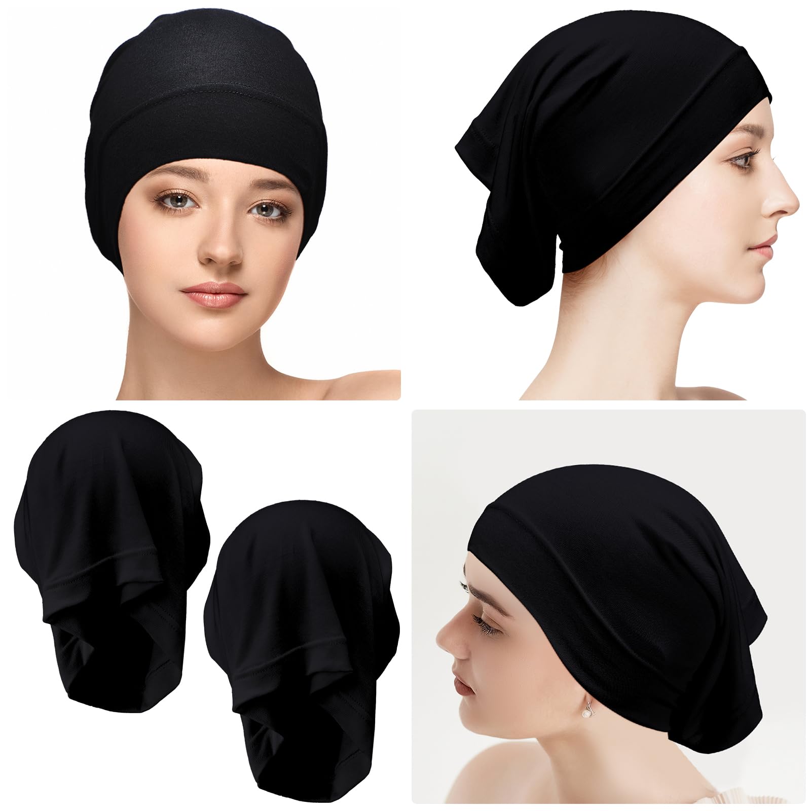 Loopeer hijab undercap back view, snug profile across head shapes