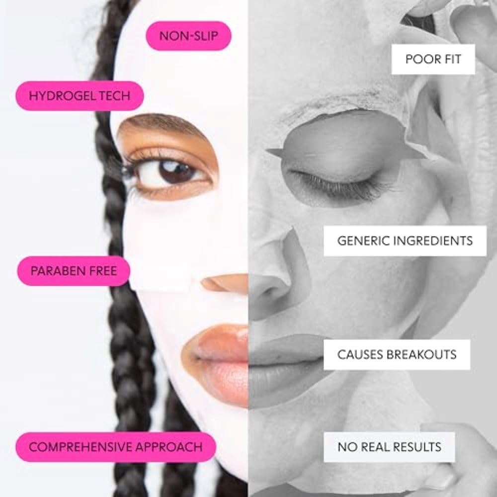 LOOPS Double Take refine-pores hydrogel mask closeup with pore-smoothing look.