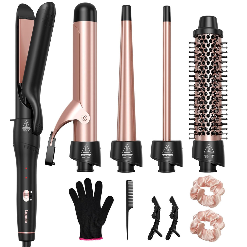 Lopeie 5-in-1 curling iron with tapered wand for versatile styling