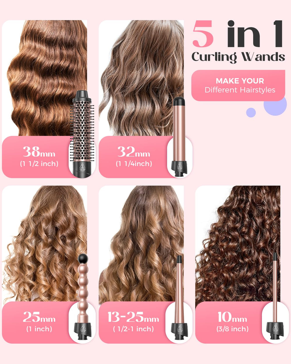 Lopeie 5-in-1 small 0.35 inch wand for tight, defined curls