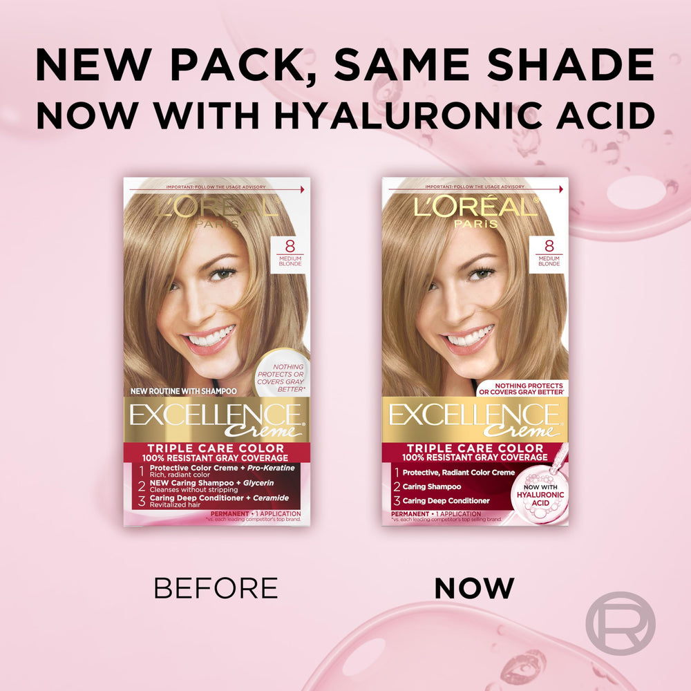 L'Oreal Paris Excellence Crème glossy color result on hair after treatment.