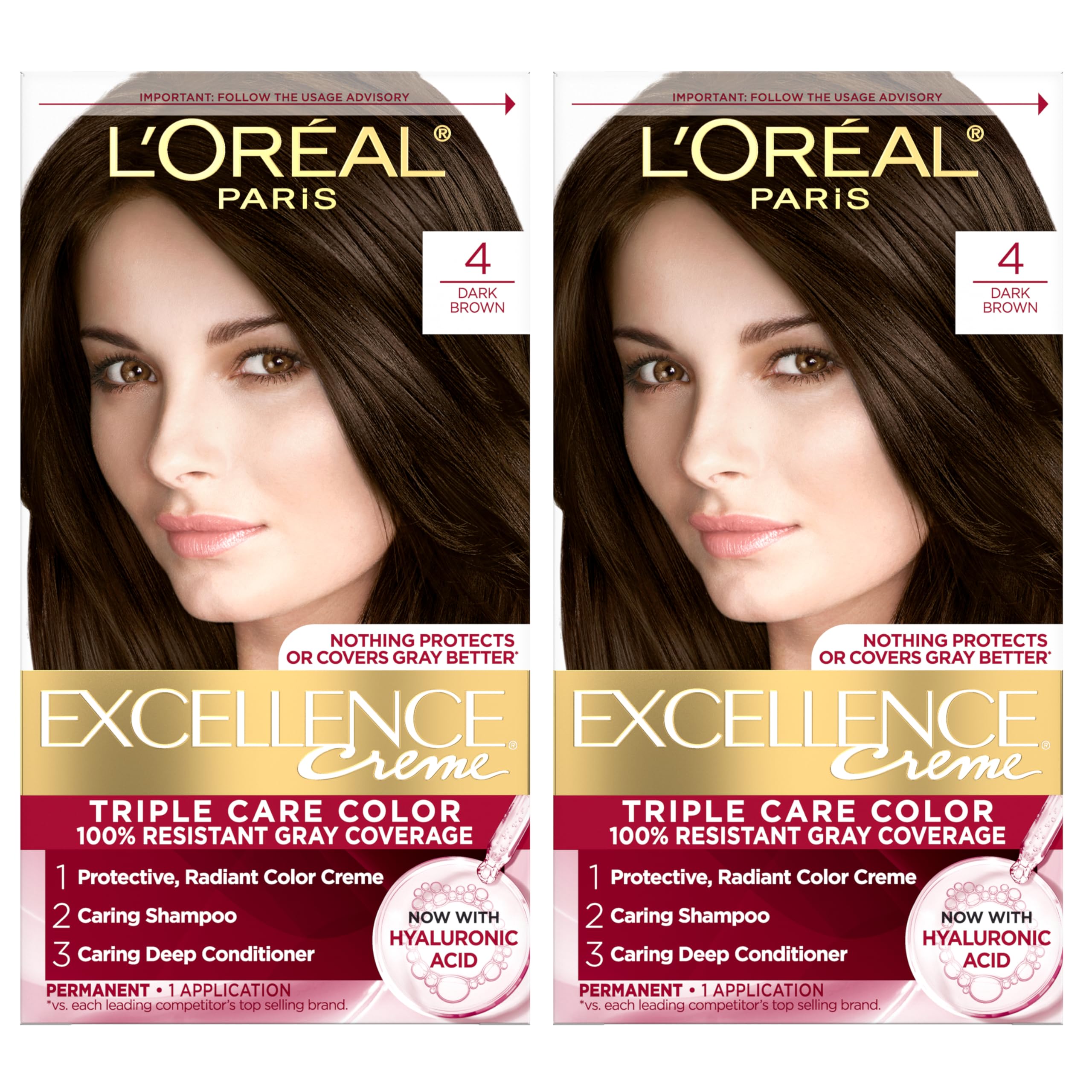 L'Oreal Paris Excellence Crème packaging box with triple care kit and color protection.