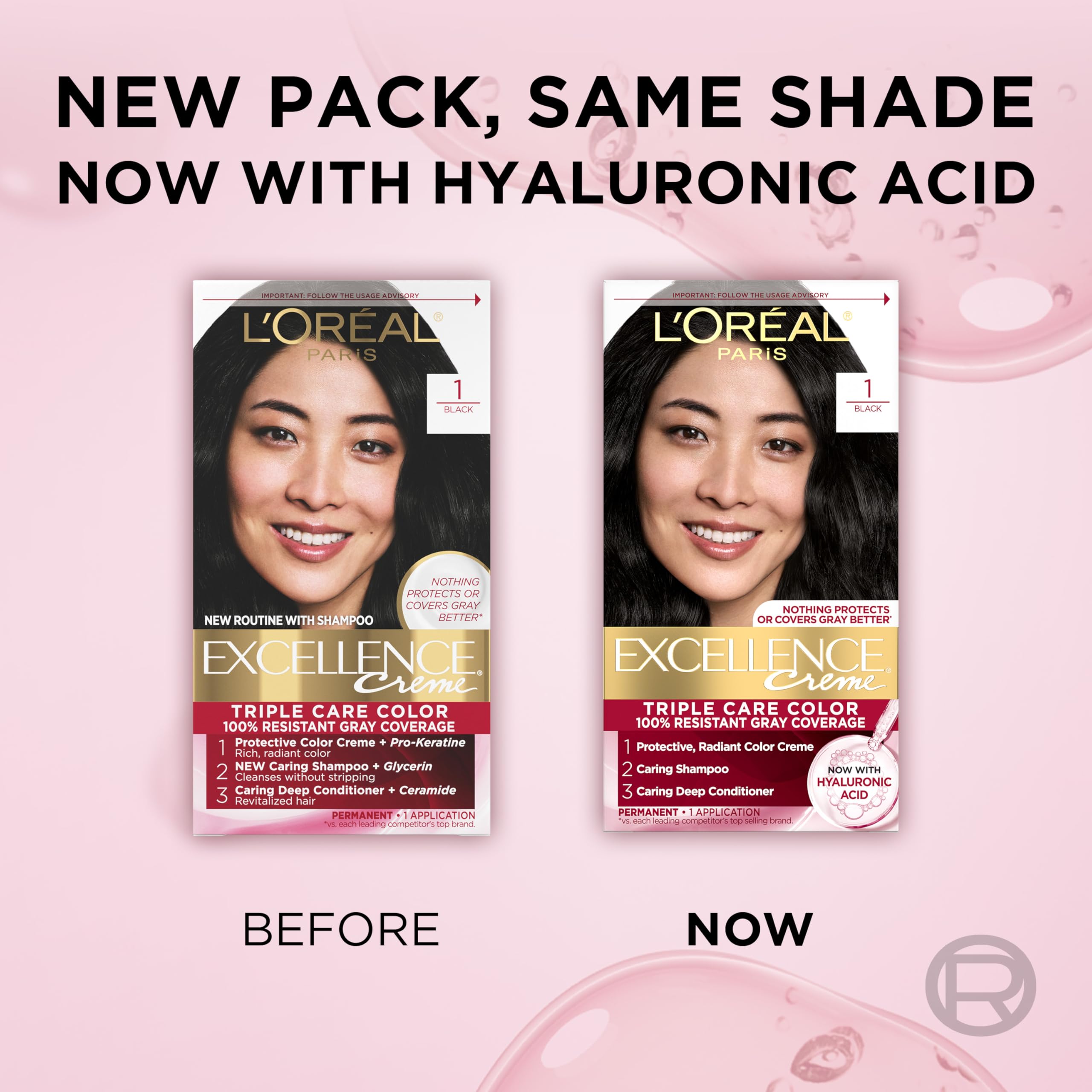 Packaging variations reflect regional availability for Excellence Crème kit.