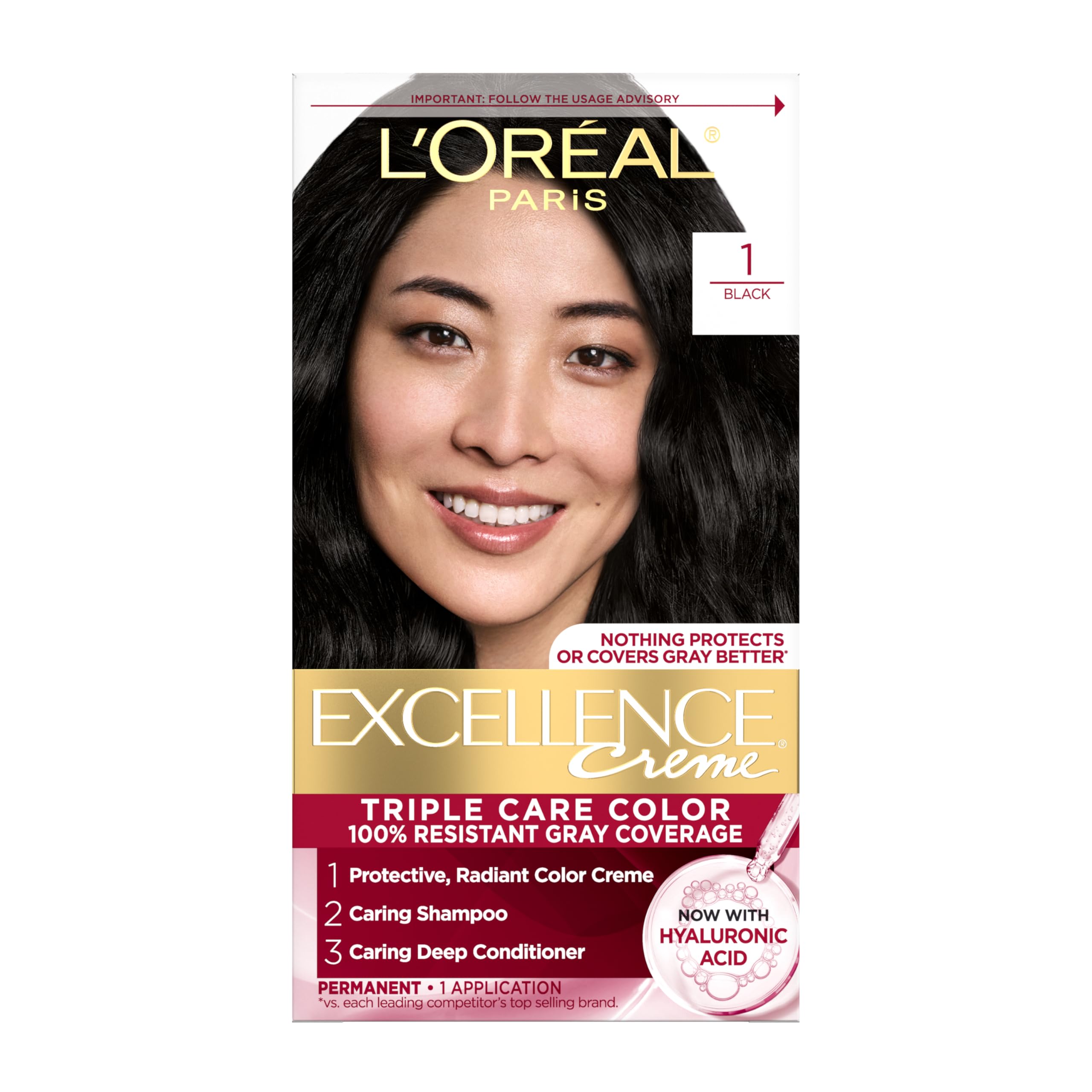 L'Oreal Paris Excellence Crème permanent dye kit for precise at-home color.