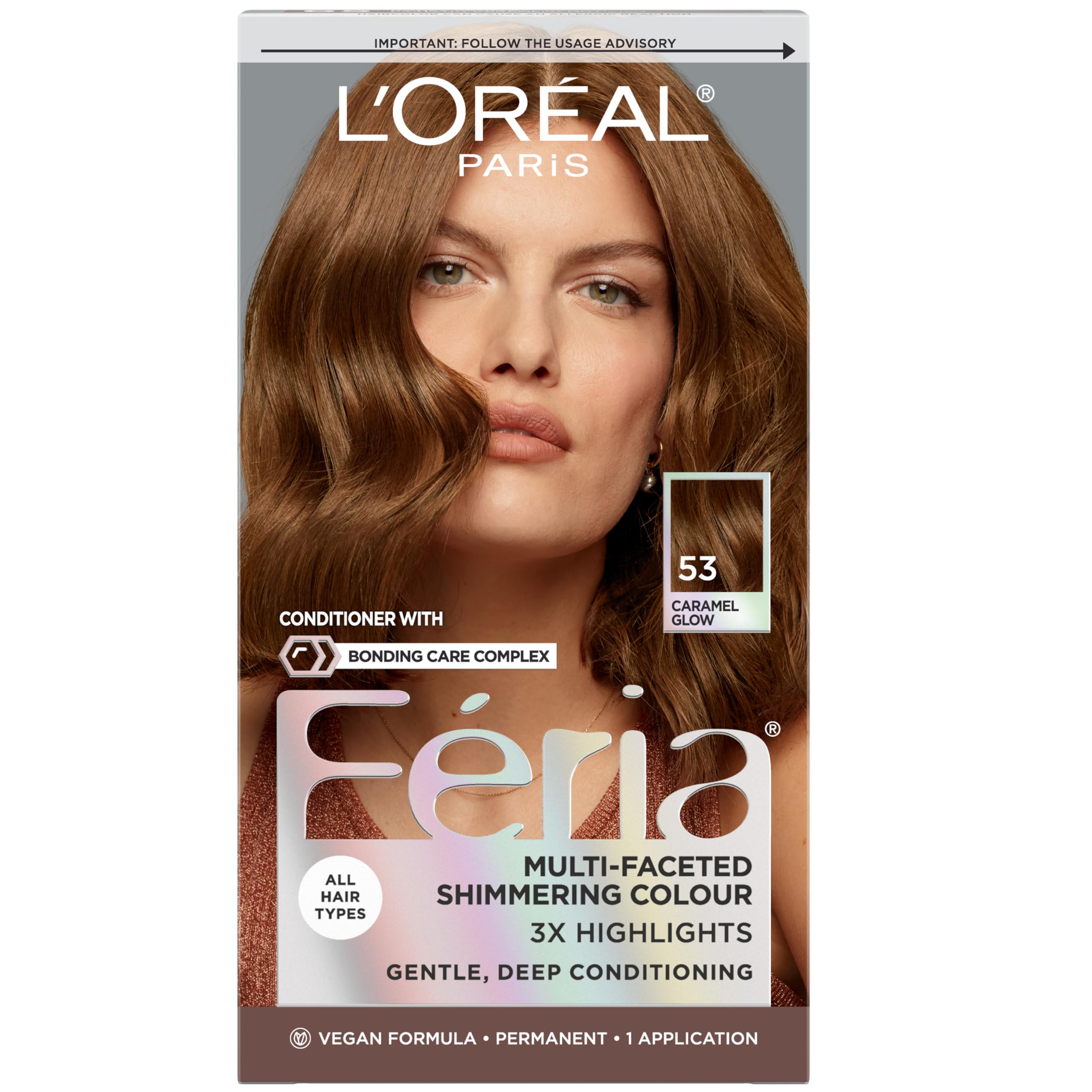 L'Oreal Paris Feria Chocolate Glaze bottle pour shows rich shimmering color for dark hair.