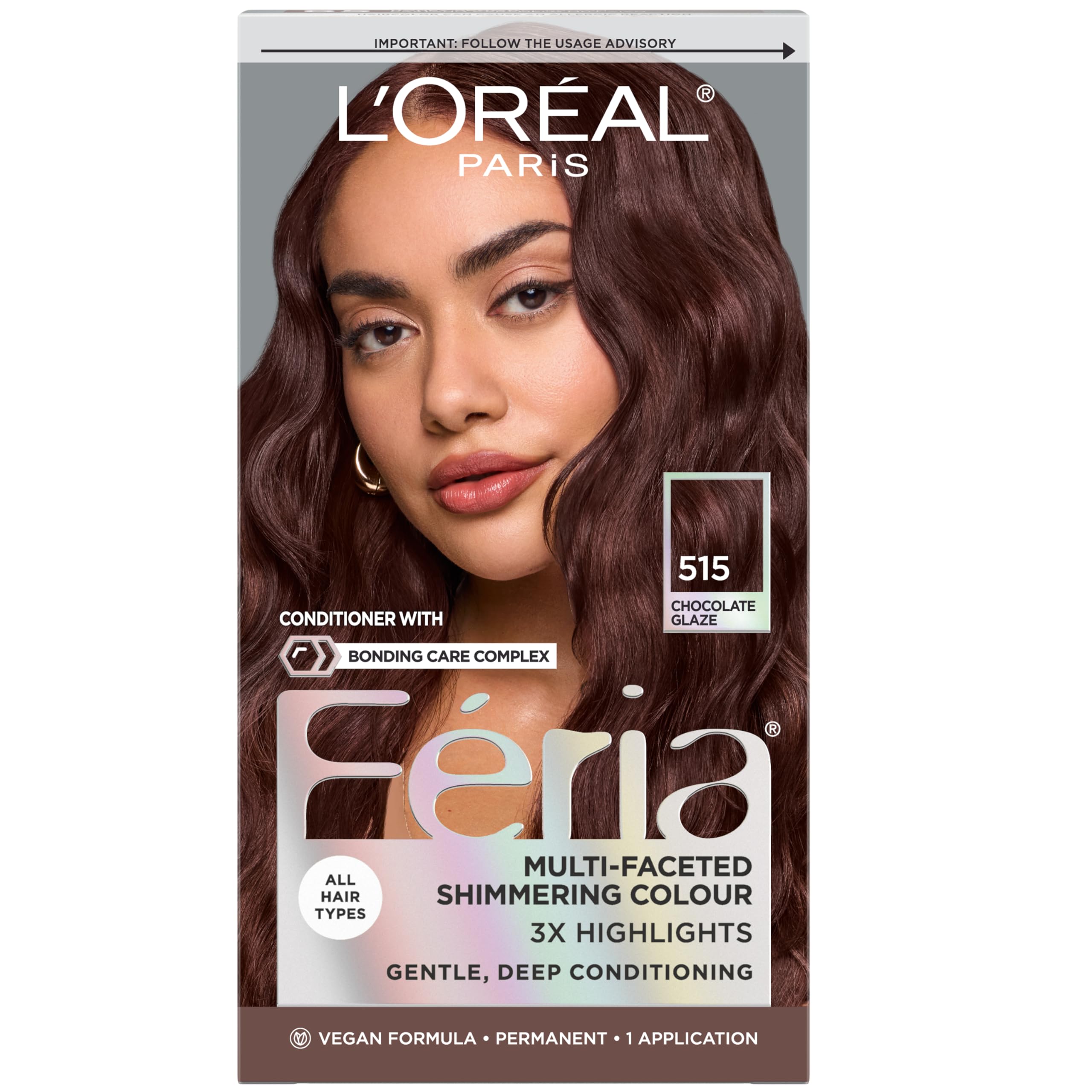L'Oreal Paris Feria Chocolate Glaze bottle with vibrant permanent color