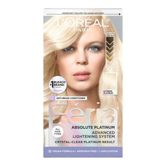 L'Oreal Paris Feria Extreme Platinum kit front, showcasing a bold shimmering result.