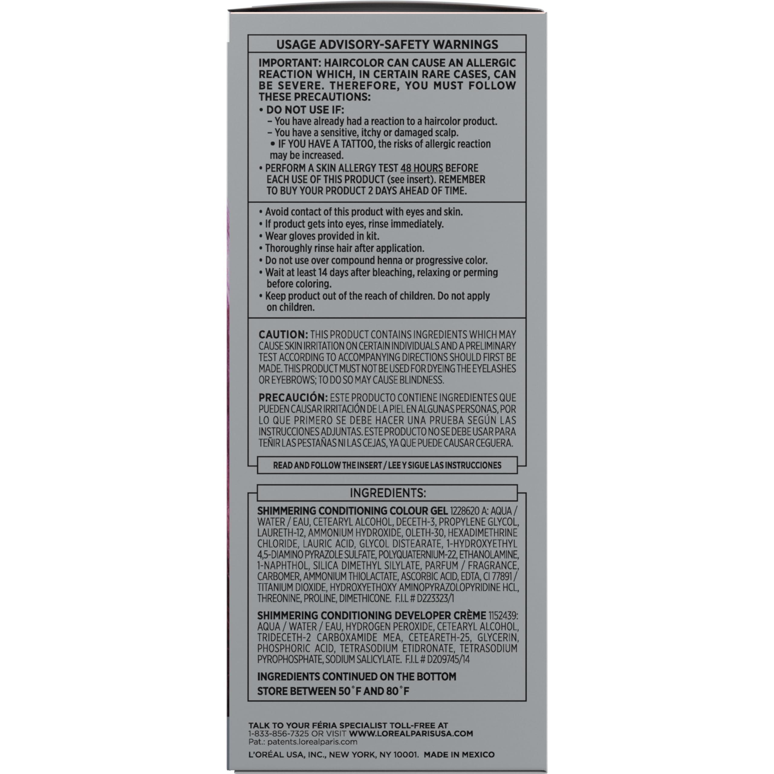 L'Oreal Paris Feria vegan formula label appears on packaging for ethical hair color.