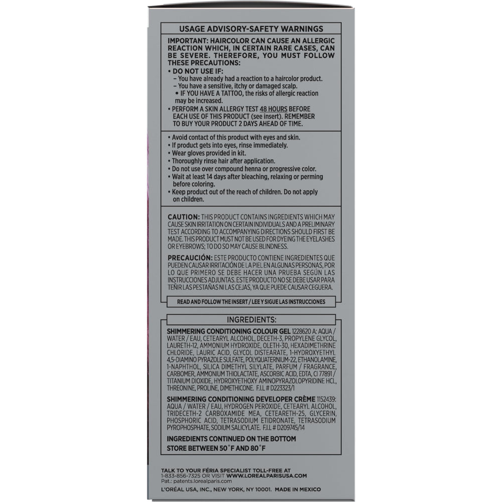 L'Oreal Paris Feria vegan formula label appears on packaging for ethical hair color.