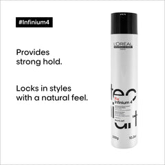 L'Oréal Infinium 4 bottle packaging detail highlights premium professional formula