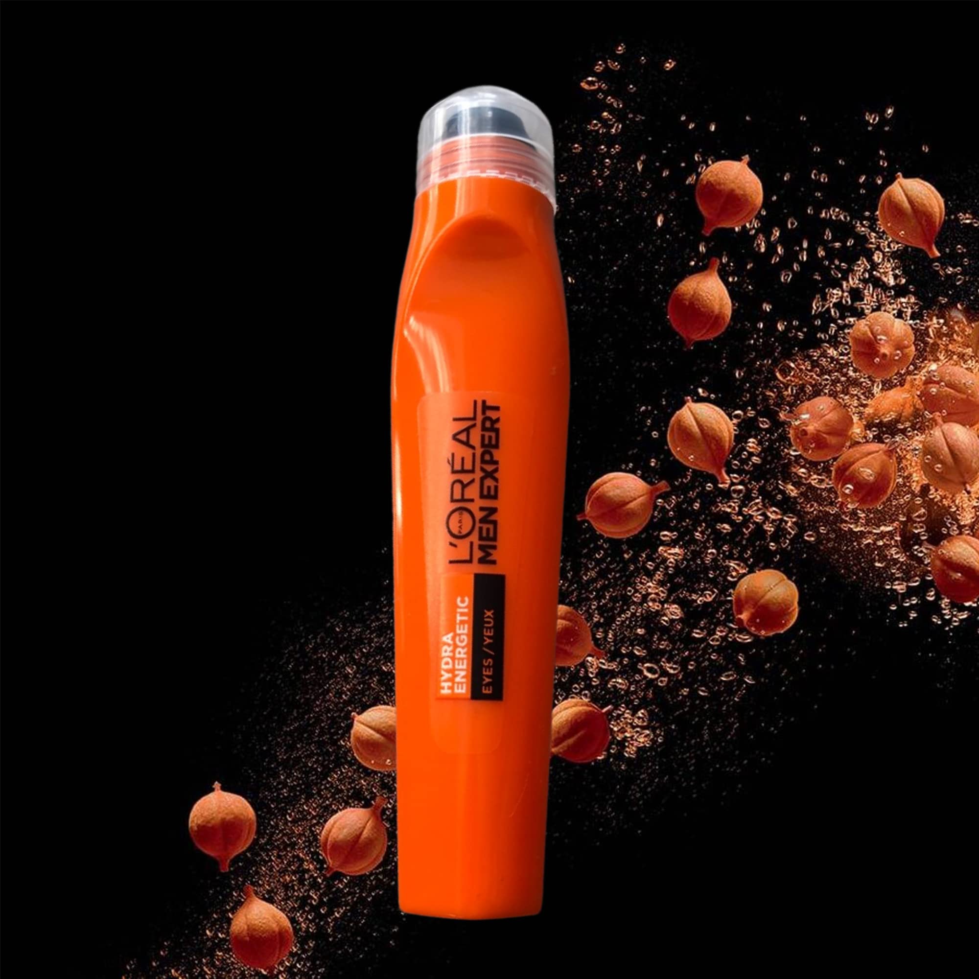 L'Oreal Men Expert Hydra Energetic Eye Roll-On application demonstrates cooling touch for puffiness.