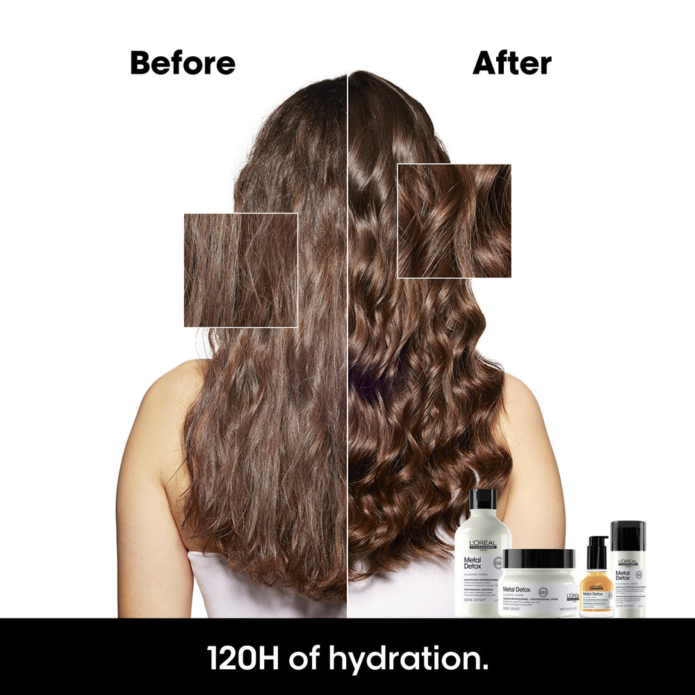 Hair applying Metal Detox mask during massage, easing detangling and nourishment.