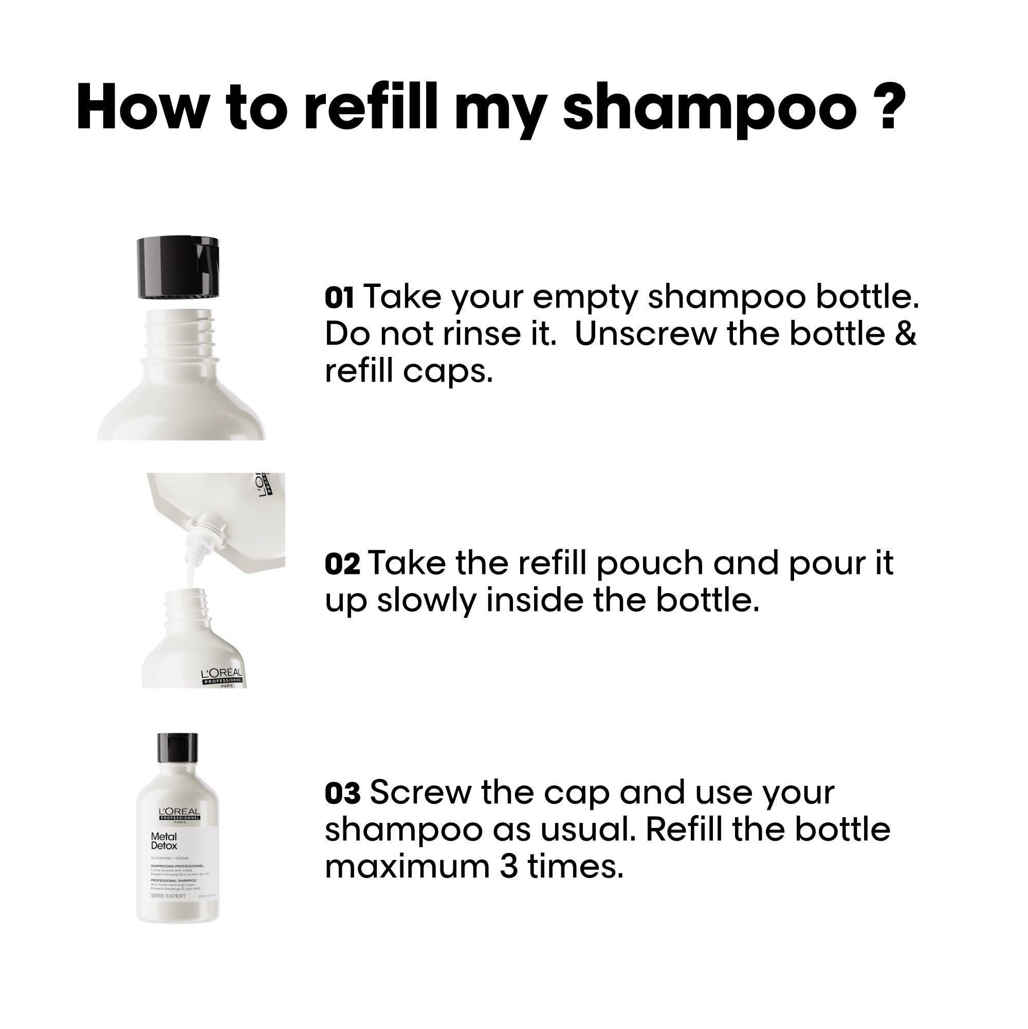L’Oréal Professionnel Paris Metal Detox Shampoo in-shower scene emphasizes easy rinse