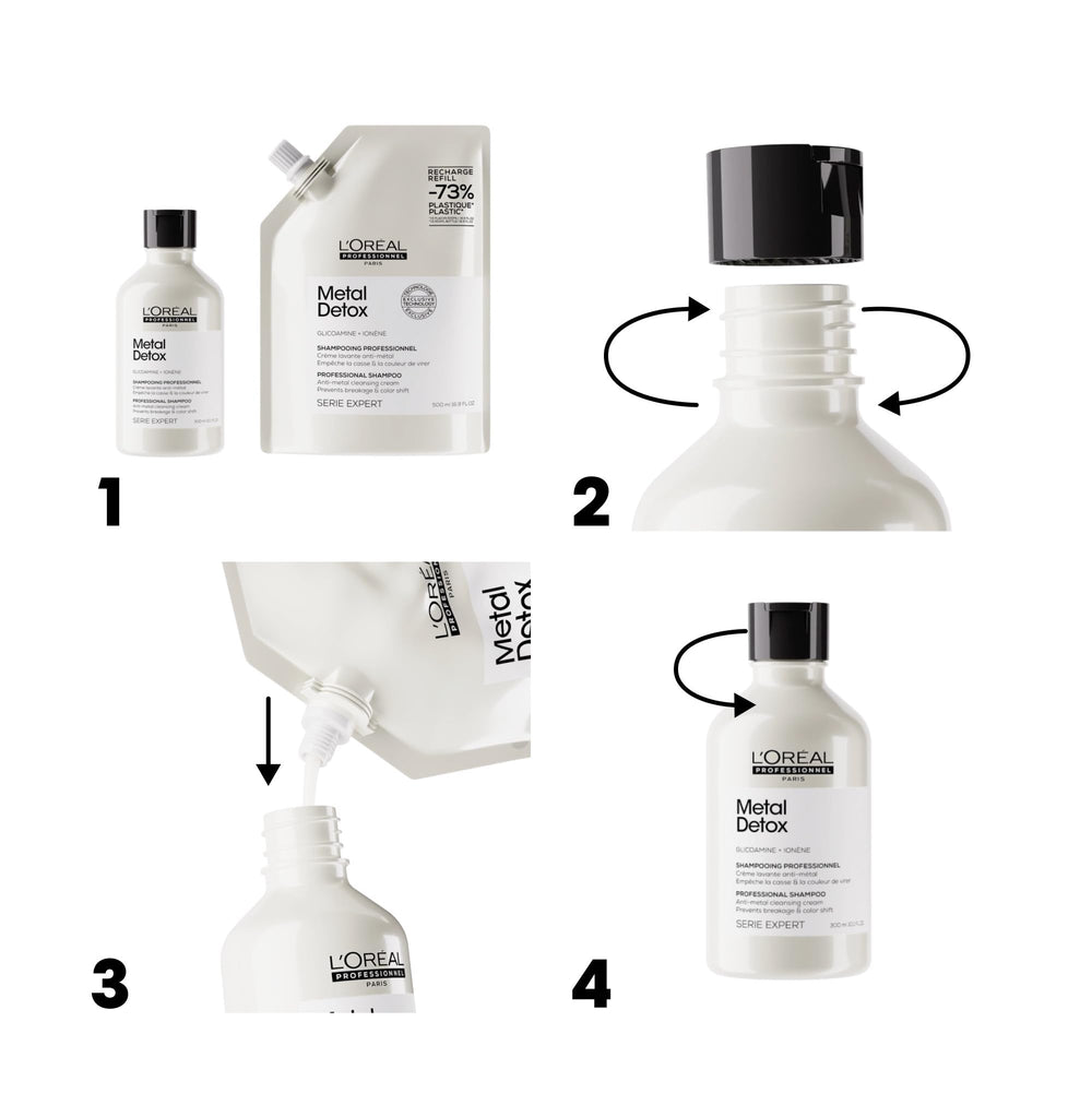 L’Oréal Professionnel Paris Metal Detox refill pouch shows plastic waste reduction