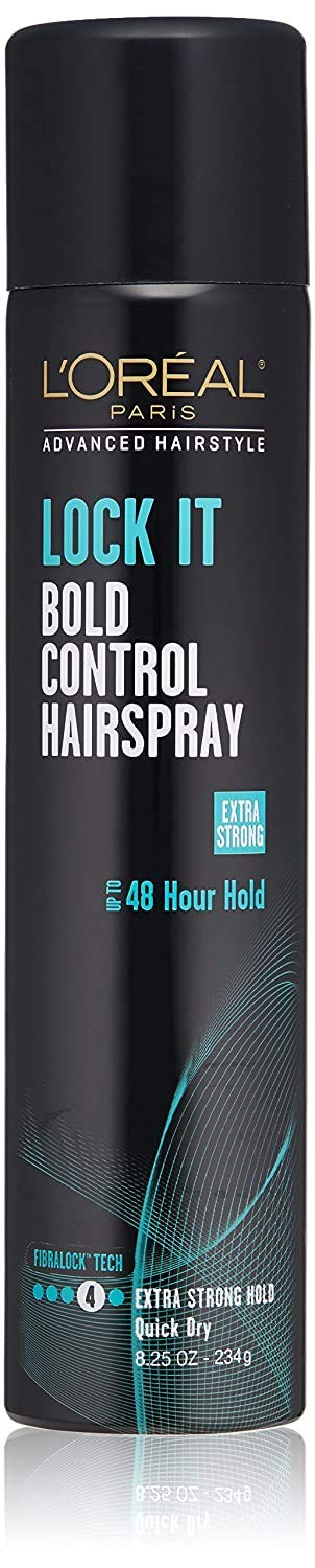 L'Oreal Paris Bold Control hairspray bottle showing long-lasting hold.