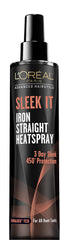L’Oréal Paris Sleek It heat spray bottle showing lightweight protection for straight styles
