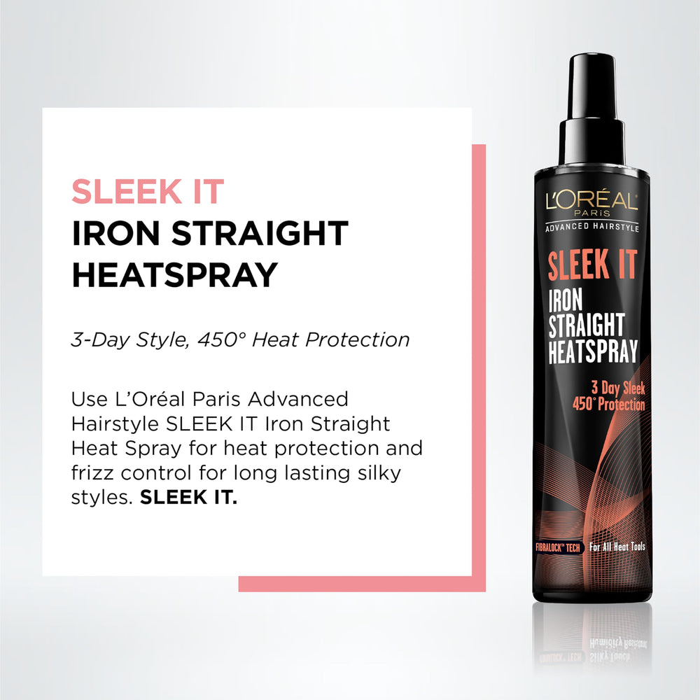 L’Oréal Paris Sleek It mist application demonstrating even distribution and frizz control