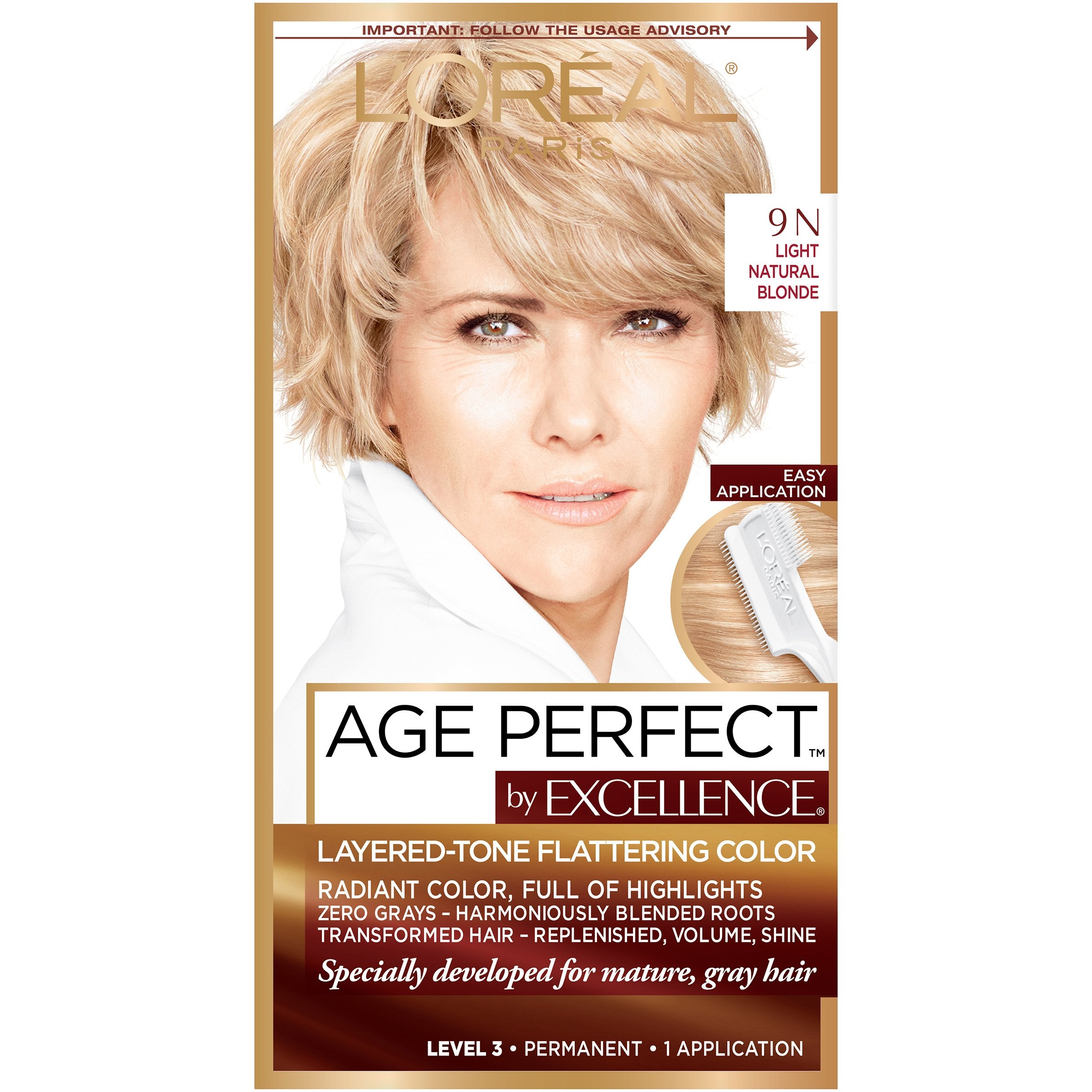 L'Oreal Paris Age Perfect 9N kit box for easy at-home color application