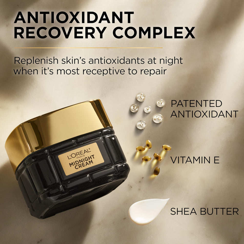 L'Oreal Paris Age Perfect Midnight Cream jar with soft background emphasizes barrier repair concept