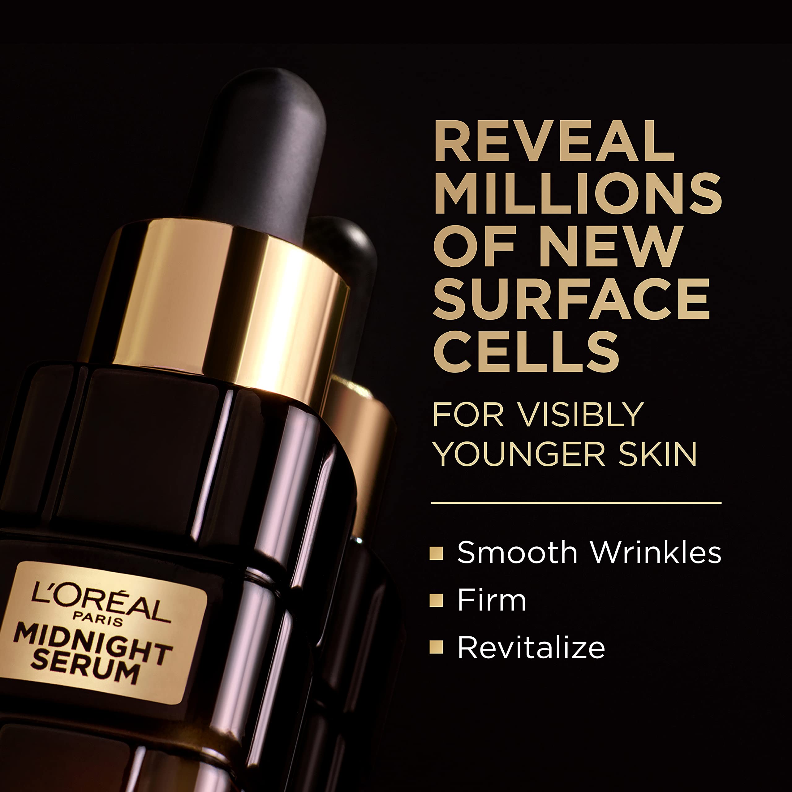 L'Oreal Paris Age Perfect Midnight Serum application scene for smoother, brighter skin.