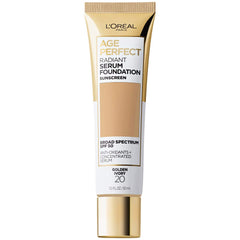 L'Oreal Paris Age Perfect Radiant Serum Foundation bottle closeup for natural, even coverage