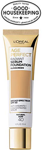 L'Oreal Paris Age Perfect Radiant Serum Foundation SPF50, protección solar para piel sensible y madura.
